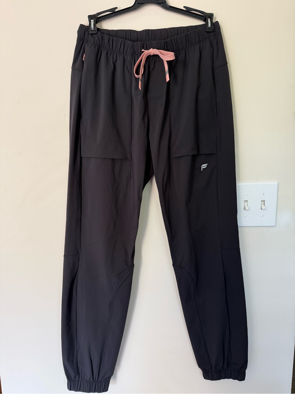 Fabletics Black Track Joggers with Pink Drawstring